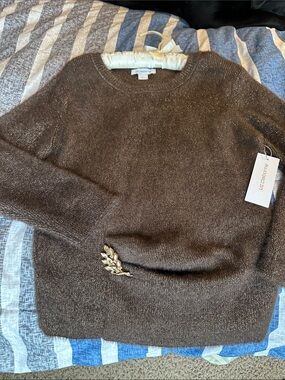 Liz Claiborne Brown Metallic Crewneck Sweater with Sparkle